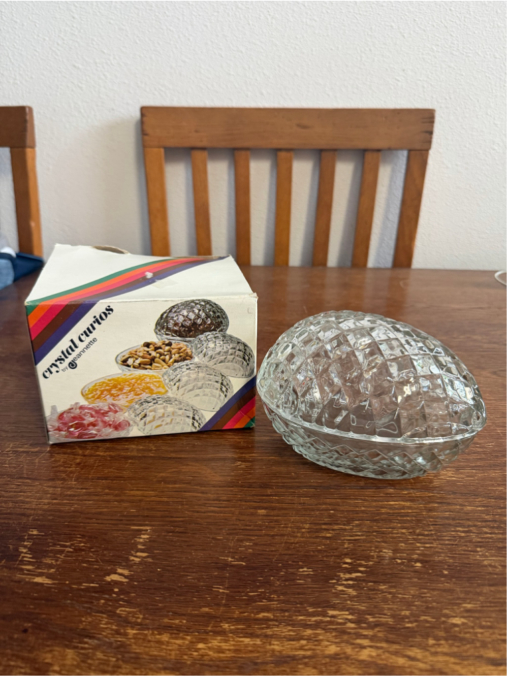 Vintage Jeannette Crystal Curios The Egg 2733C Glass Dish NOS Original Box